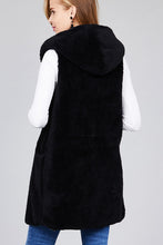 Panda Fluffy Hooded Open Vest with Pockets