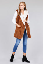Teddy Fluffy Hooded Open Vest with Pockets