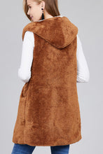 Teddy Fluffy Hooded Open Vest with Pockets