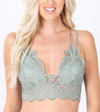 Women's Crochet Sexy Lace Bralette with Removable Pads and Cross Back Adjustable Strap Wirefree