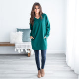 Oversized Loose Fit V-Neck Tunic Sweatshirt