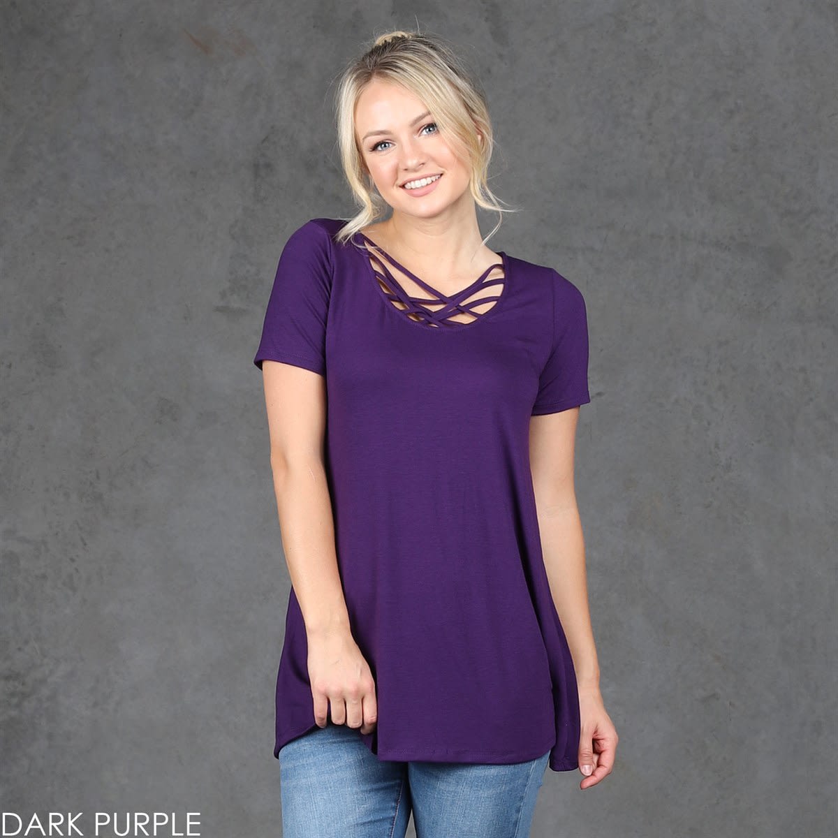 Lattice Front Cage Short Sleeve Top