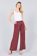 Wide Leg Stripped Crepe Pants - Red & White