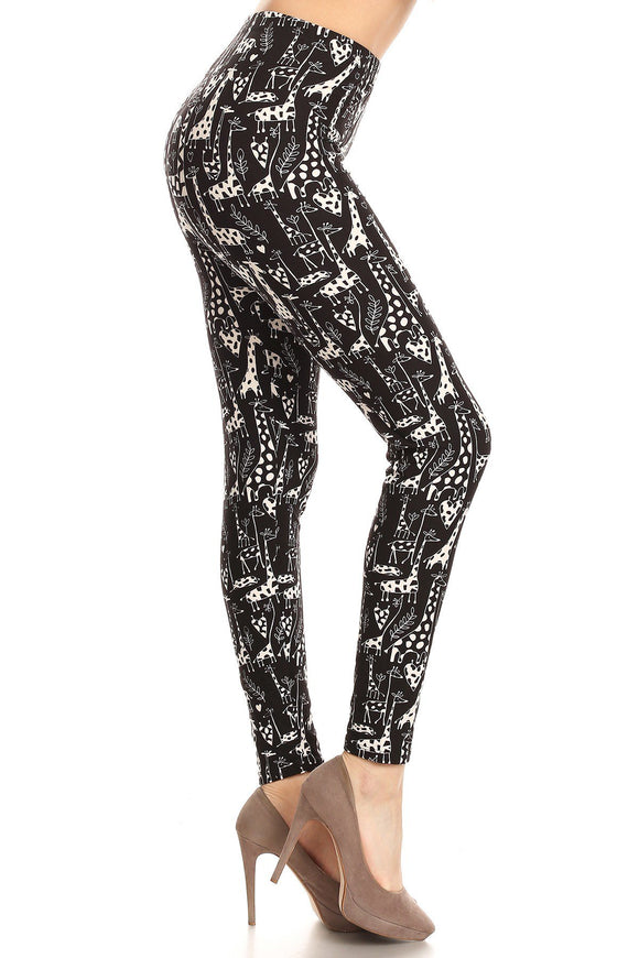 Cute Giraffe Print Soft Black Leggings