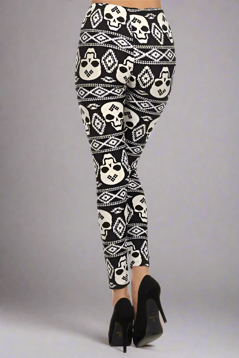 Geometric Tapestry Skull Print Soft Leggings