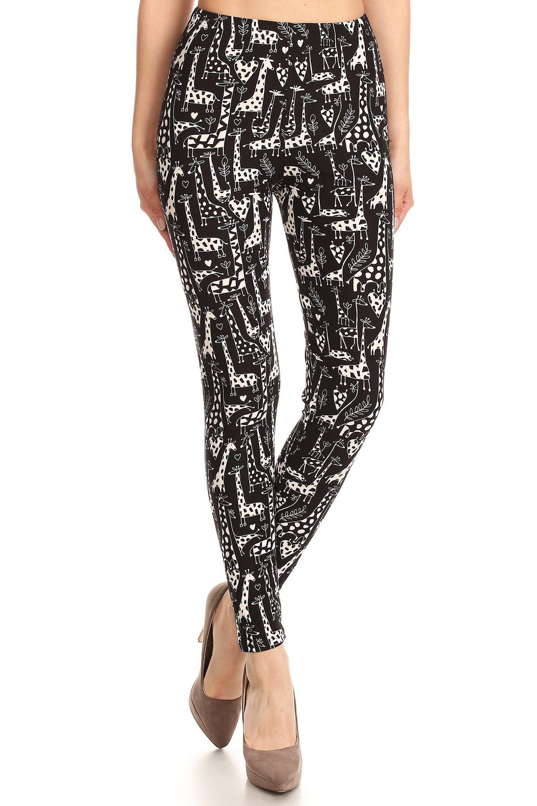 Cute Giraffe Print Soft Black Leggings