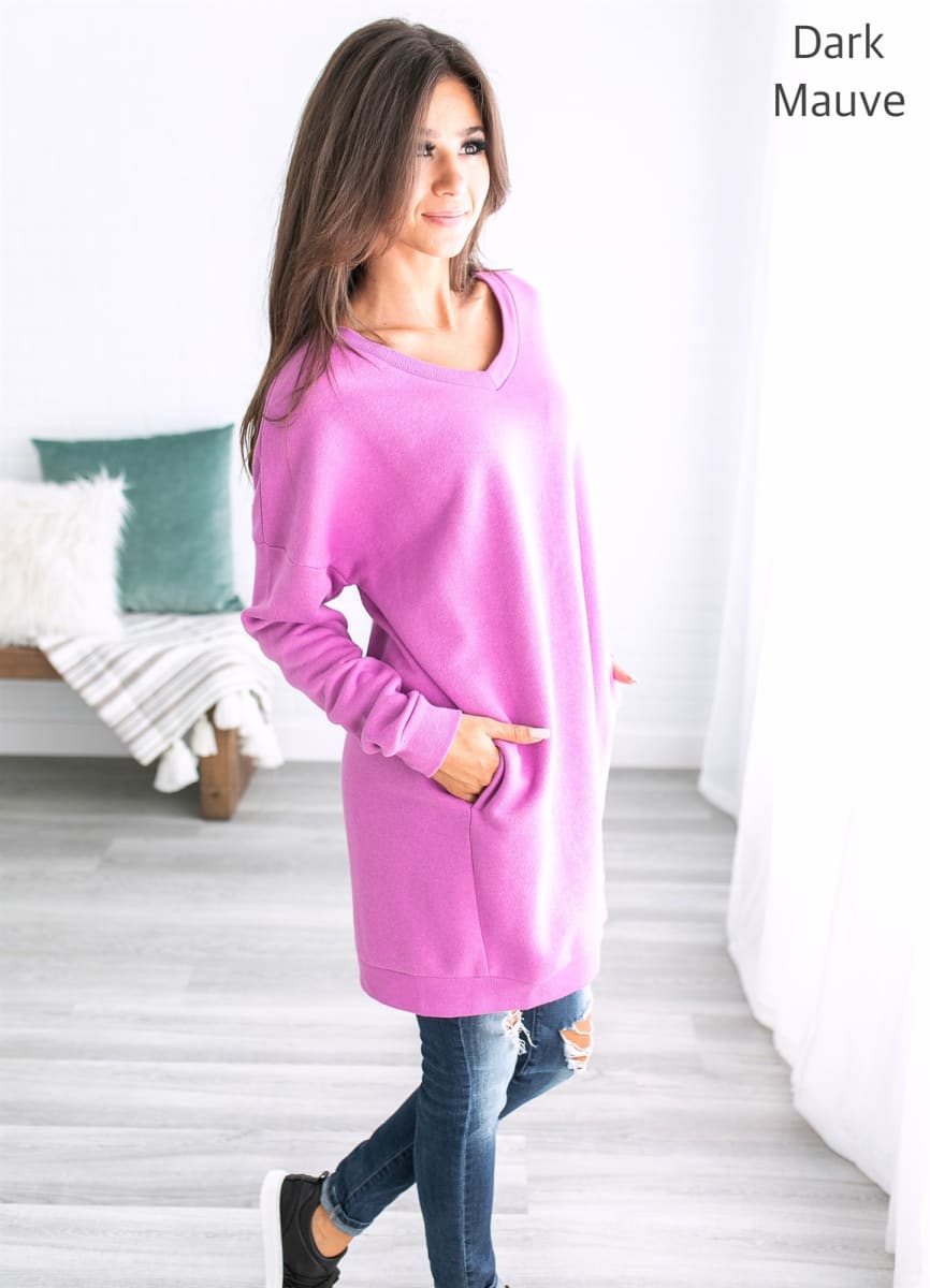 Oversized Loose Fit V-Neck Tunic Sweatshirt