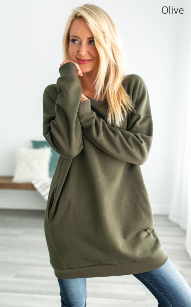 Oversized Loose Fit V-Neck Tunic Sweatshirt