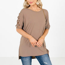 Criss Cross Lattice Shoulder Half Sleeve Side Split Hi - Low Hem Oversized Top