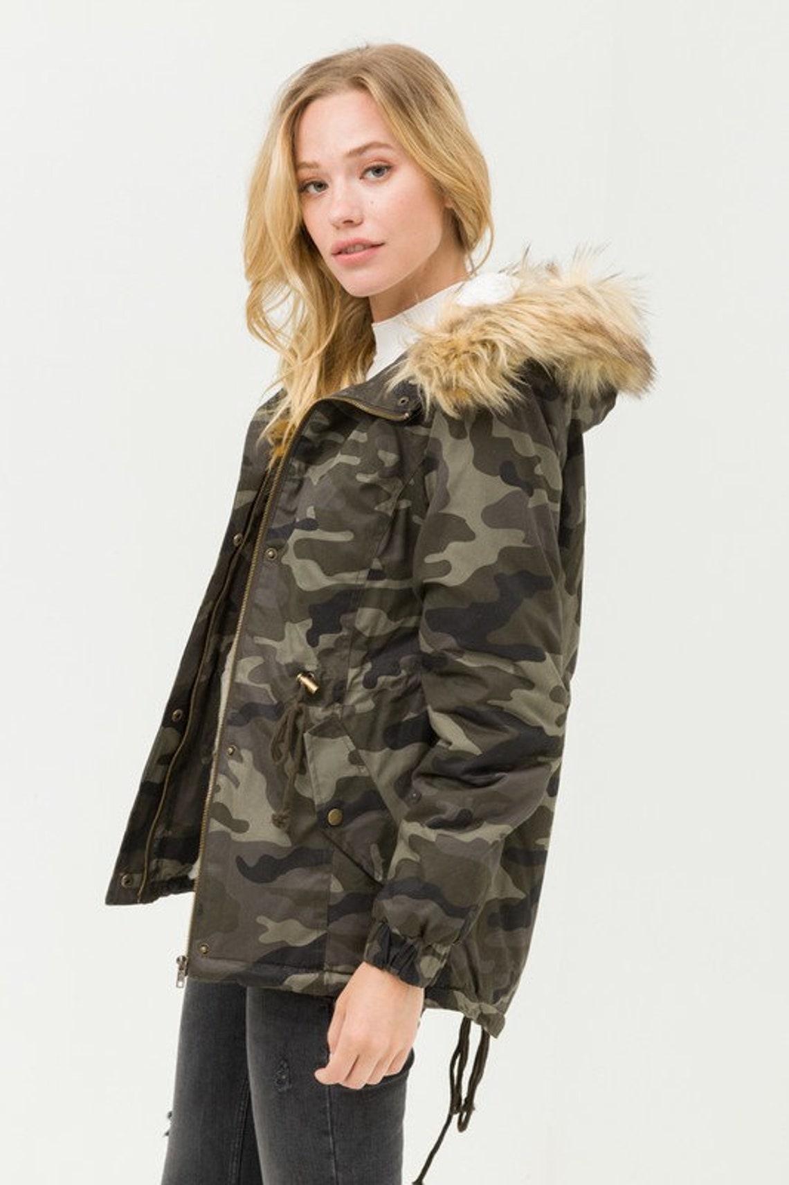 Love Tree Faux Sherpa Lined Military Hooded Utility Parka Jacket