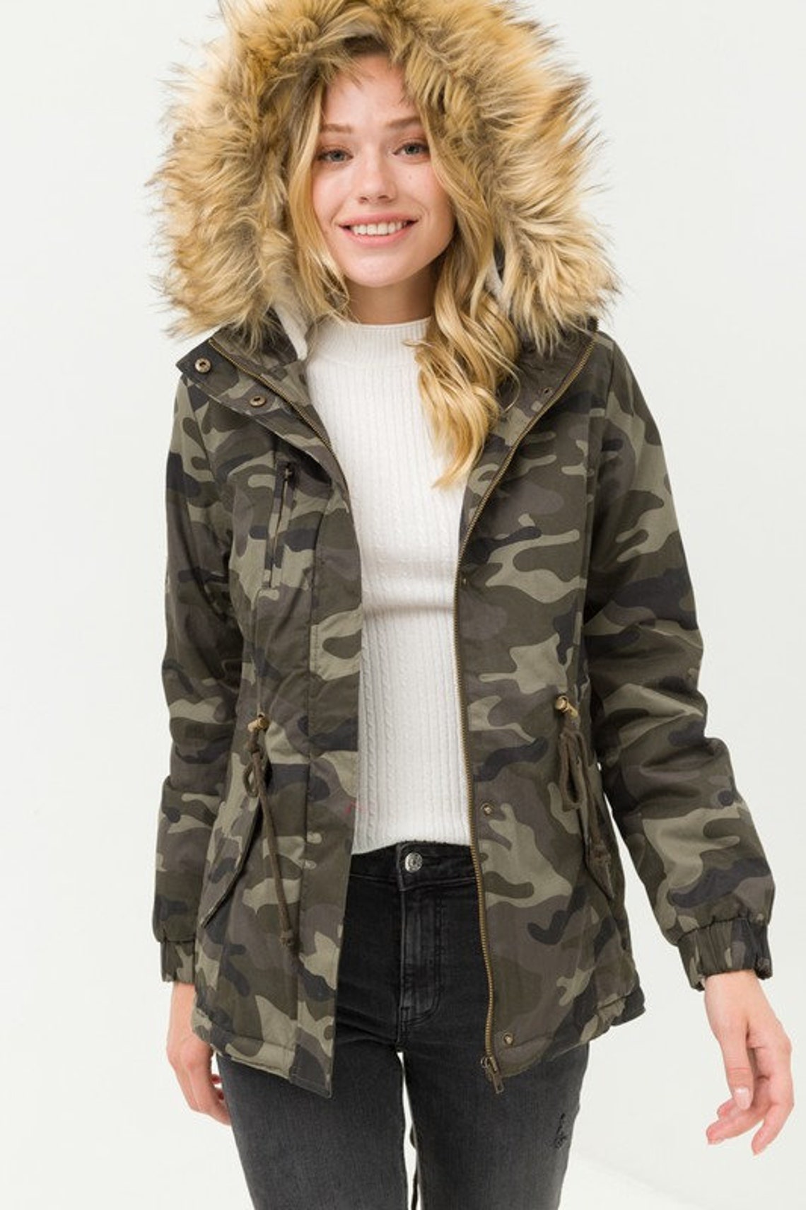 Love Tree Faux Sherpa Lined Military Hooded Utility Parka Jacket