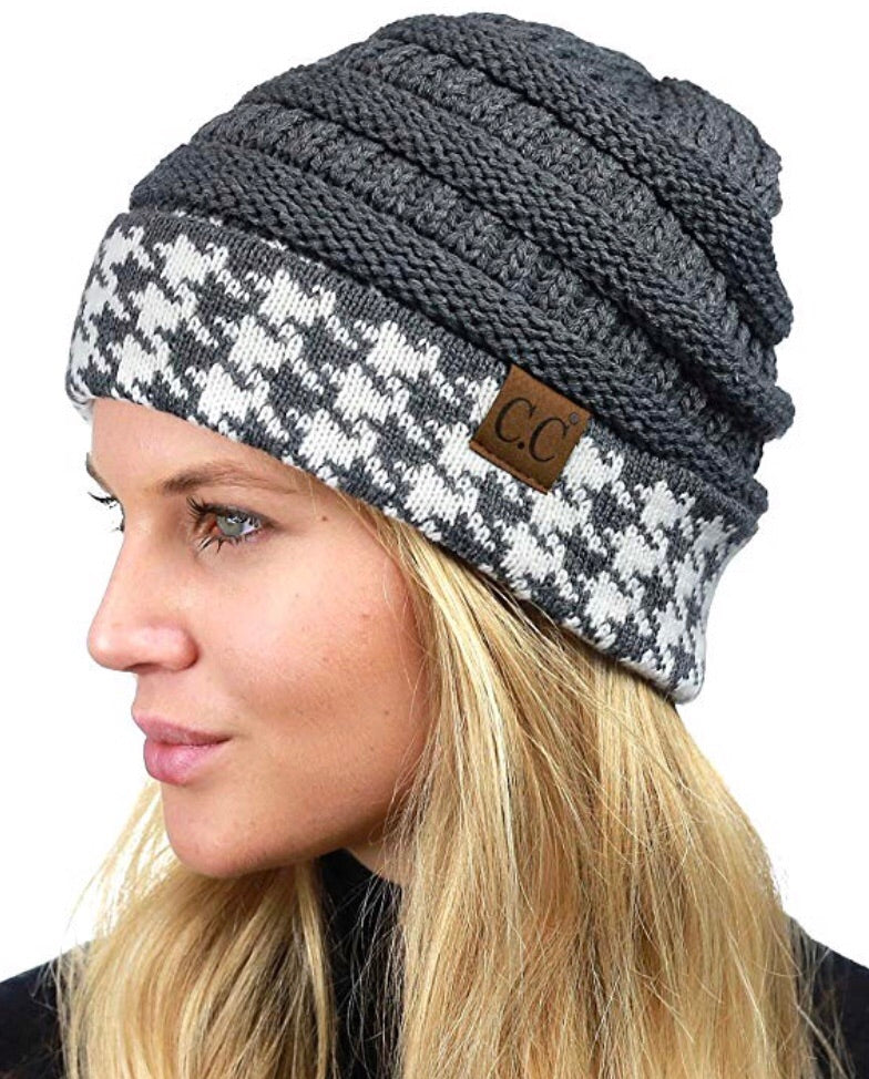 Houndstooth C.C. Beanie Knitted Hat