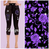 Purple Rose Patch Denim Print Soft Leggings