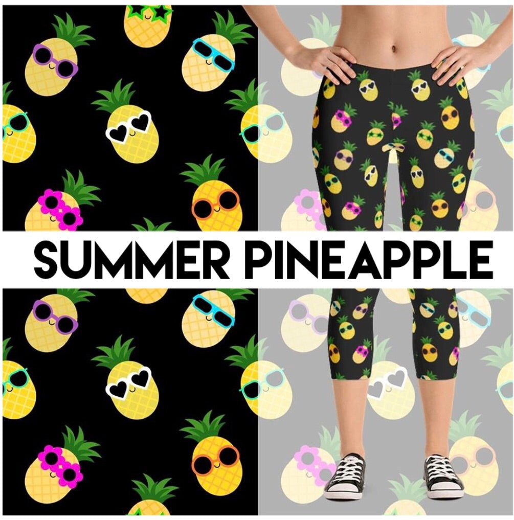 Summer Pineapple Print Capri Leggings