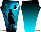 Salem Witch & Cat in Moonlight Print Ombre Blue Leggings