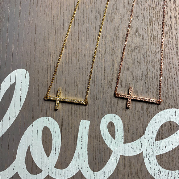 Cubic Zirconia Gold Vermeil Cross Necklace