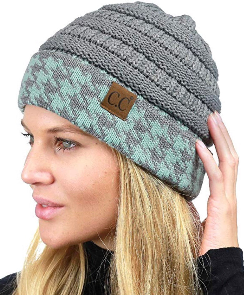 Houndstooth C.C. Beanie Knitted Hat