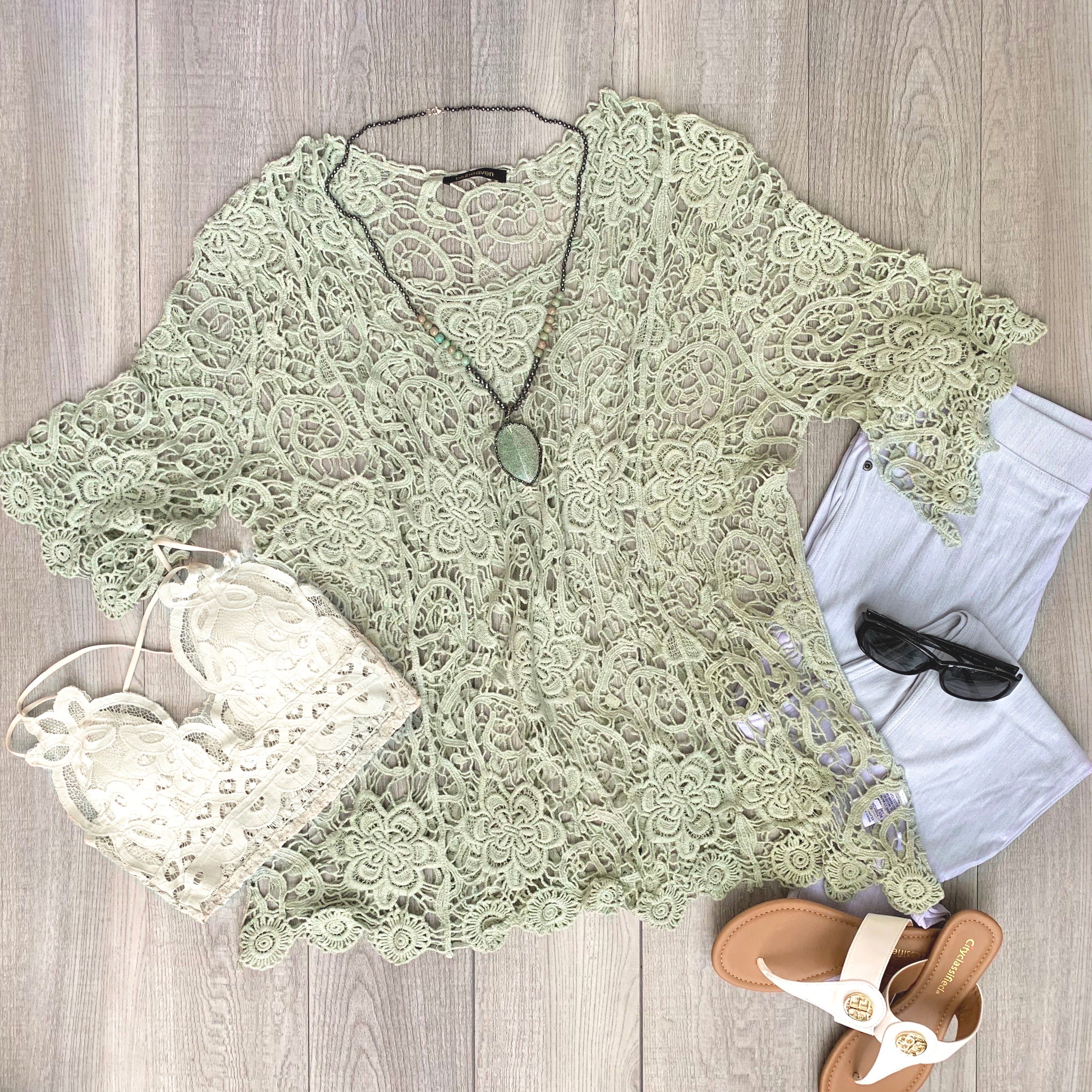 Dreamy Crochet Lace Sage Top