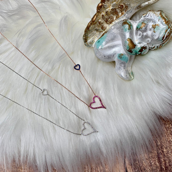 Double Heart 925 Sterling Silver Necklace 18