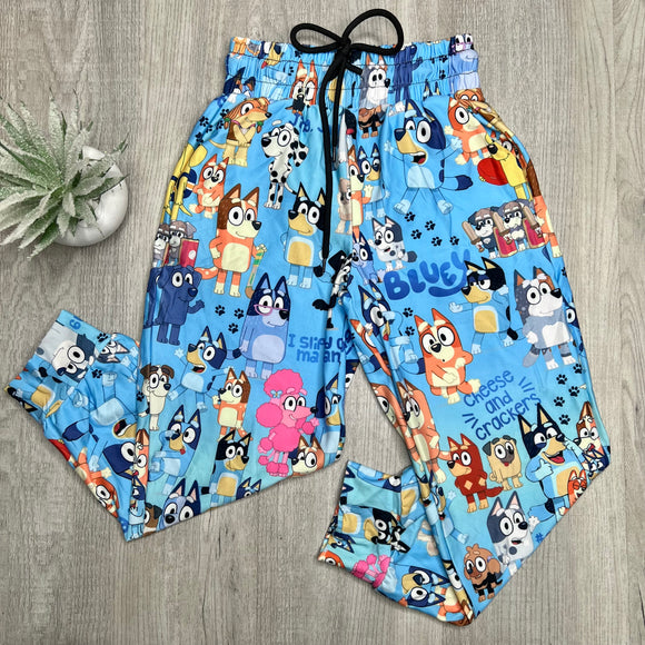 Pup in Blue Print Kids Joggers w/ Pockets