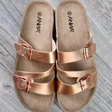 Rose Gold Triple-Strap Footbed Sandal