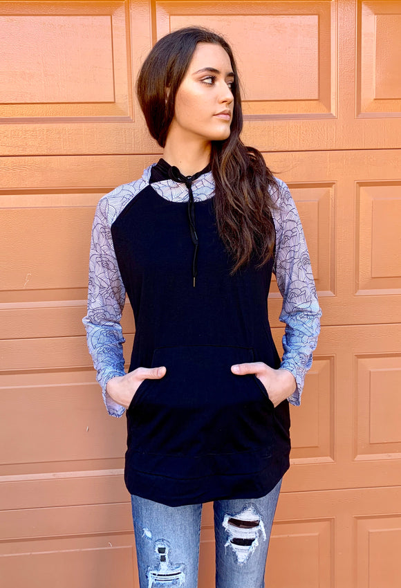 Black & White Rose Double Hoodie