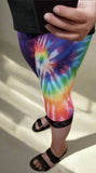 Swirl Tie Dye Black Lace Trimmed Capri Soft Leggings