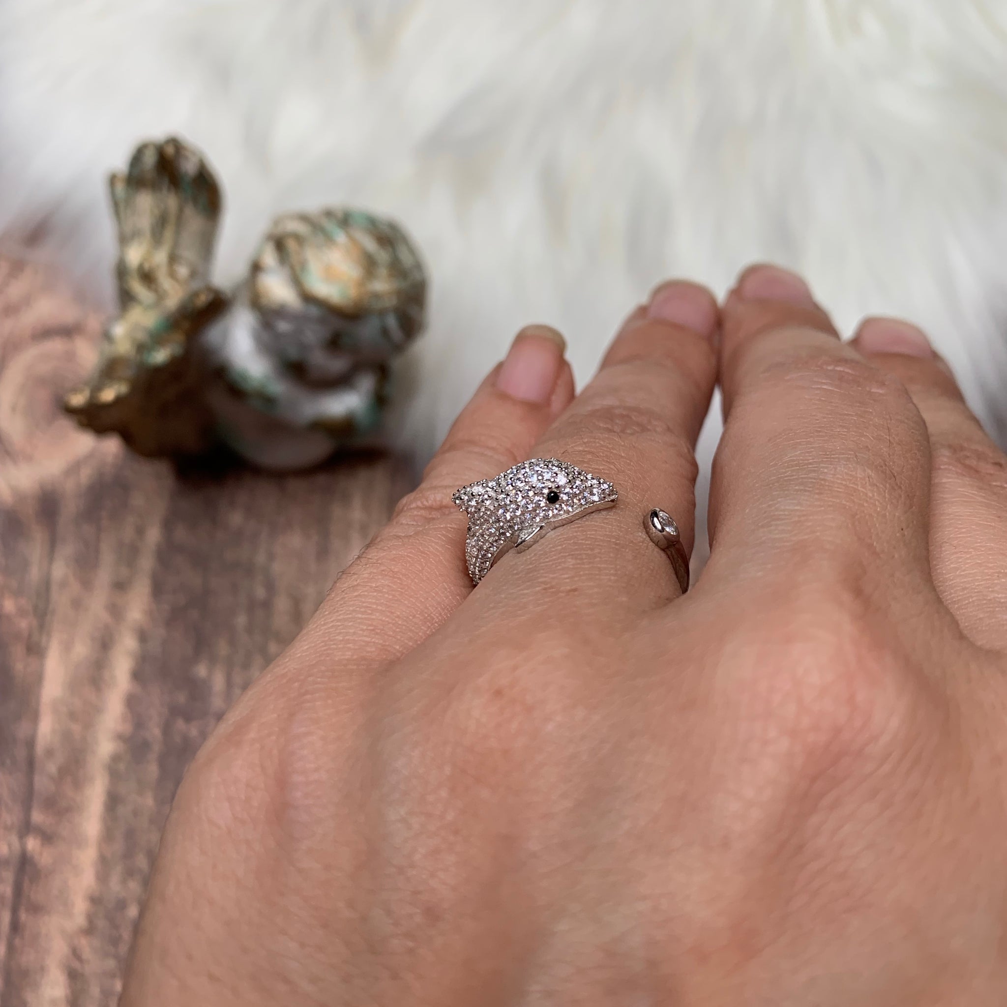CZ Dolphin Sterling Silver Ring