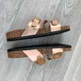 Rose Gold Triple-Strap Footbed Sandal