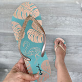 Glitter Gold Tropical Flamingo Thong Flip Flop Sandal