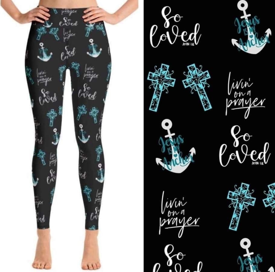 Jesus Is My Anchor Print Soft Black Leggings