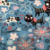Parisian Blue Kitty Cat Print Soft Leggings