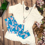 Sweet Bunny Rabbit w/ Easter Egg Bucket Print Blue Leggings Adult & Kids Sizes