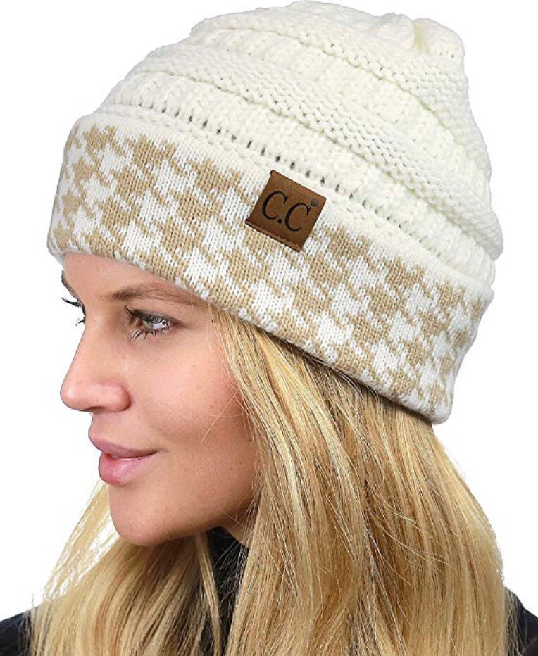 Houndstooth C.C. Beanie Knitted Hat
