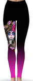 Sugar Skull Queen Print Ombre Magenta Pink Leggings