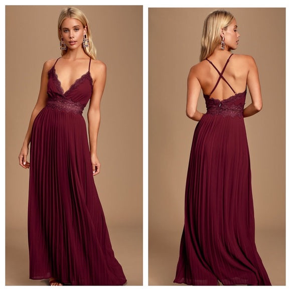 Lace and Chiffon Long Dress with Spaghetti Straps