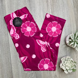 Wild Carnations & Butterfly Print Capri Soft Pink Leggings