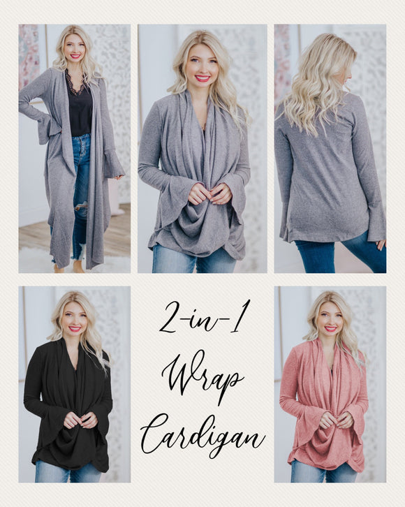 Wrap Neck Flare Sleeve Cardigan