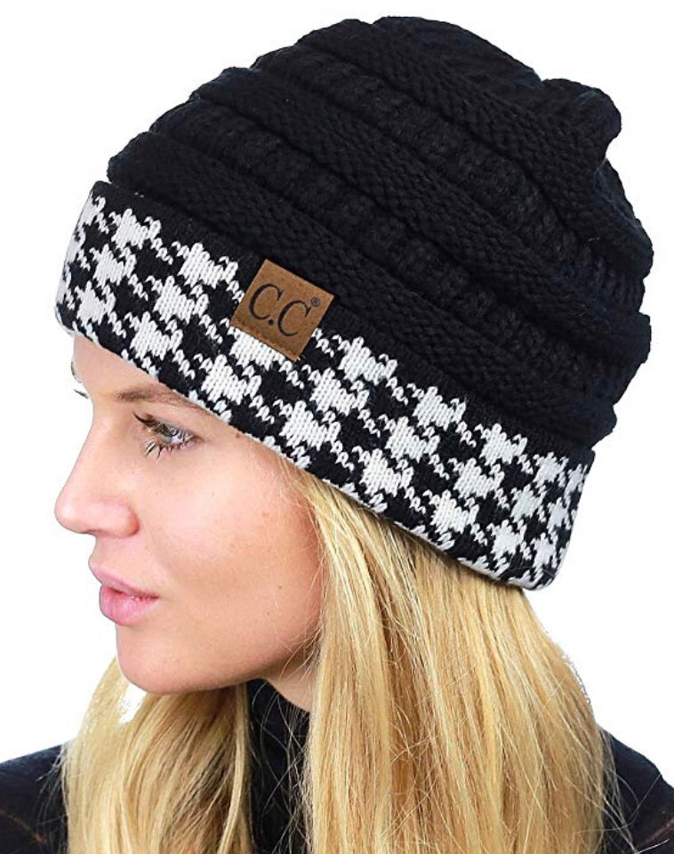 Houndstooth C.C. Beanie Knitted Hat