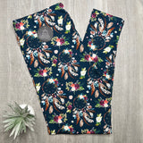 Feather & Crystal Dreamcatcher Print Soft Navy Blue Full Length Leggings - Small Format