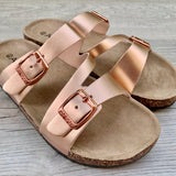 Rose Gold Triple-Strap Footbed Sandal