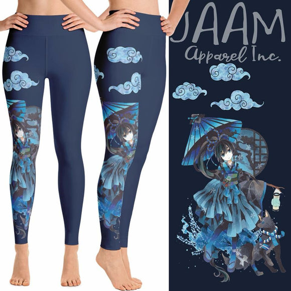 Blue Anime Girl W/ Umbrella Print Leggings