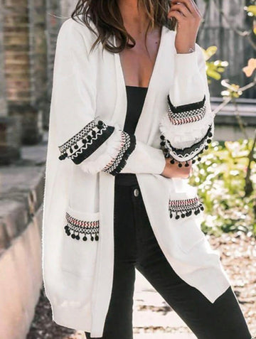 White Oversized Trimmed Cardigan