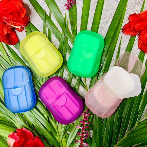 Travel Portable Disposable Soap with Storage Box Container SET of 5 (100 sheets total)