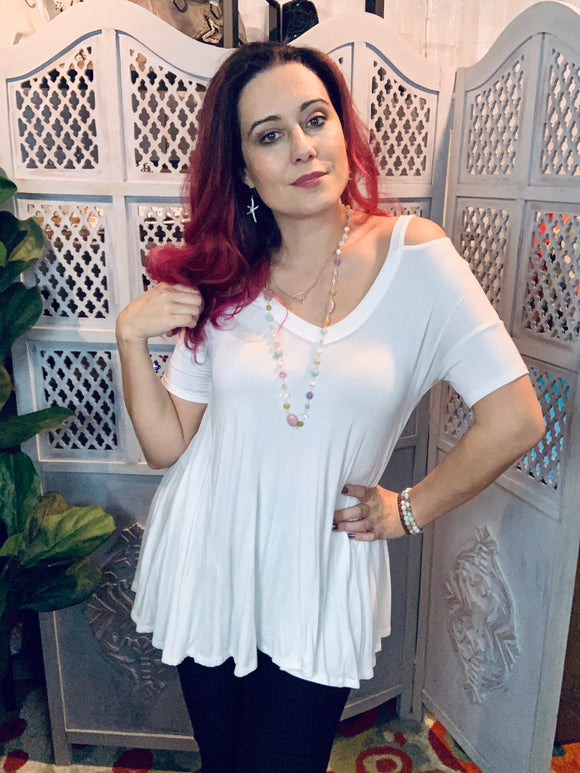 Shoulder Cut Out White Top