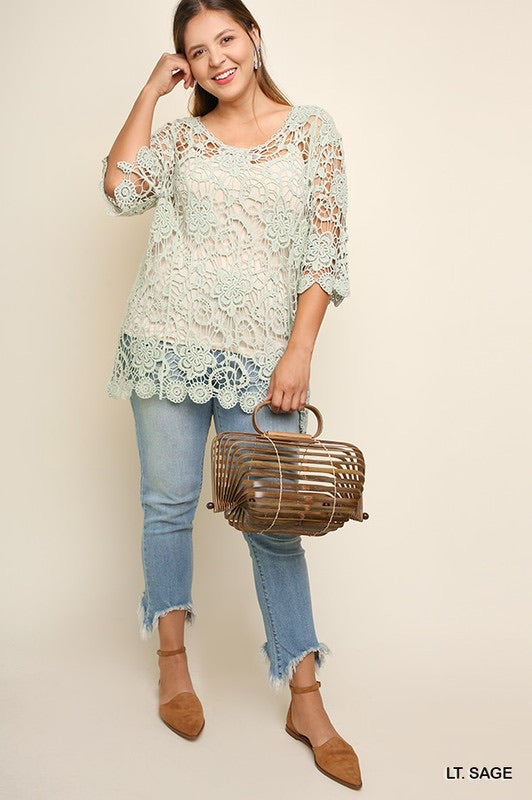Dreamy Crochet Lace Sage Top