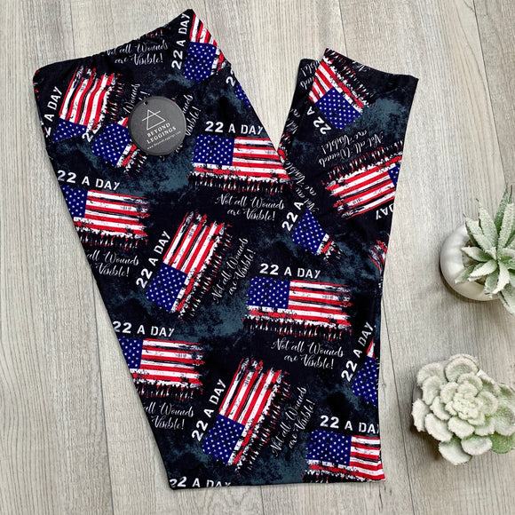 Patriotic Awareness Print Leggings - Honoring Veterans with Comfortable Style - 