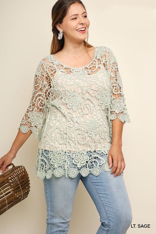 Dreamy Crochet Lace Sage Top