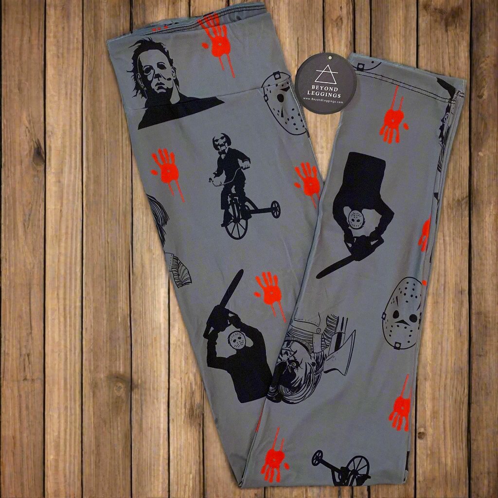 Halloween Horror Movie Themed Print Gray Leggings