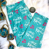 Beach Life Vacation Print Capri Aqua Blue Leggings – Perfect Soft Stretch for Seaside Relaxation & Summer Adventures